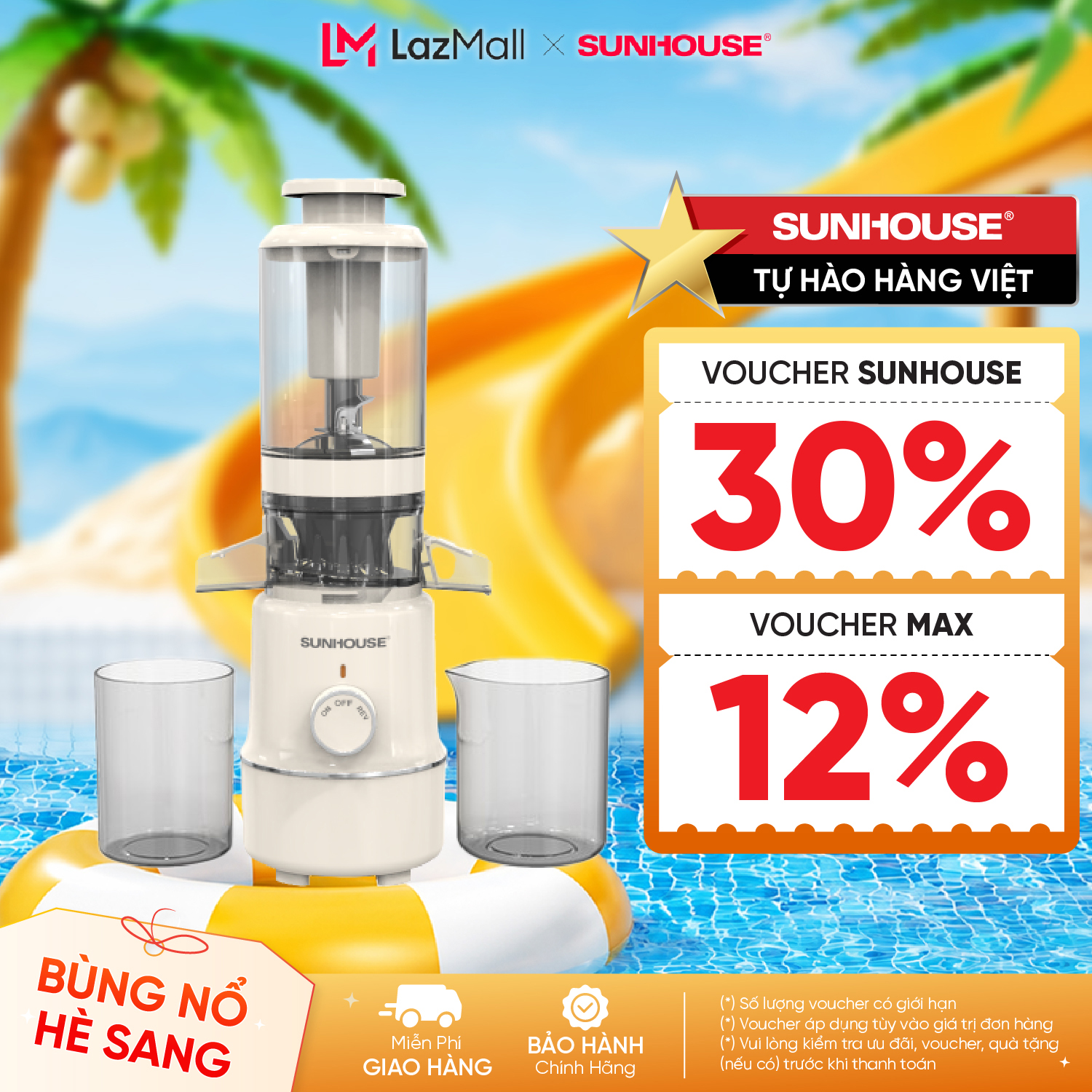 [2-Stage Voucher Offer] Sunhouse Shd5515 Slow Juicer - Makes Smooth Ice Cream Strong Capacity Extracts Pulp - 12 Month Warranty