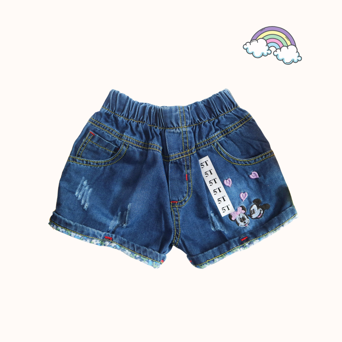 Quần short jeans bé gái gập gấu thêu mickey silber kids