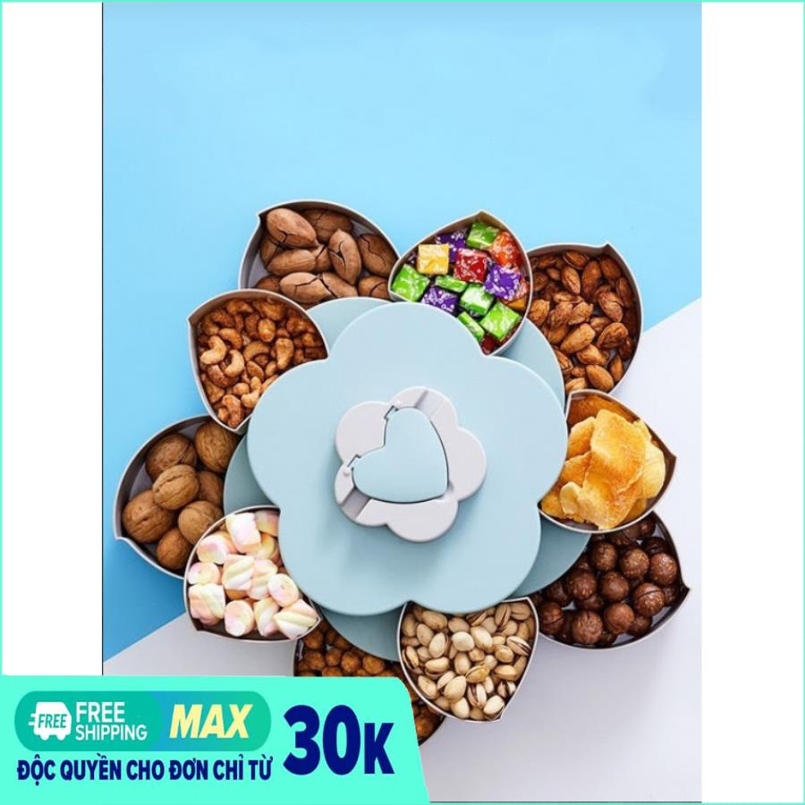 [GIÁ LUÔN LUÔN RẺ] Khay đựng mứt tết- Khay mứt 2 tầng 10 ngăn - khay mứt đựng bánh kẹo hoa quả 2 tầng 10 cánh xoay 360 độ, có kèm khe giá đỡ điện thoại thông minh tiện lợi- Giao màu ngẫu nhiên