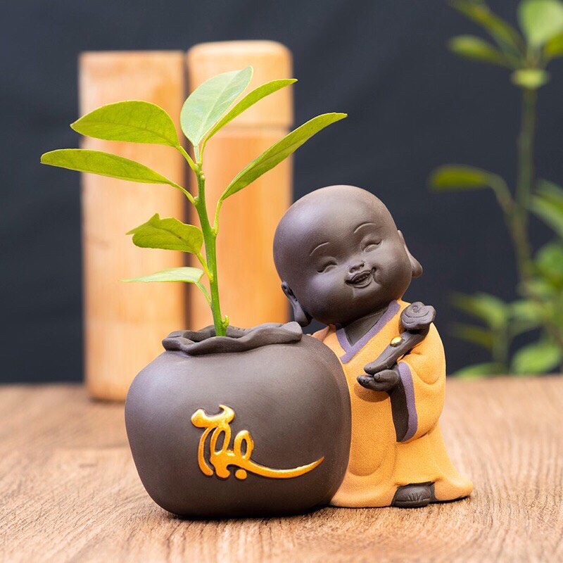 Tượng chú tiểu bên bình chữ THỌ - Trồng cây, cắm hoa trang trí, Quà tặng ý nghĩa, Quà lưu niệm