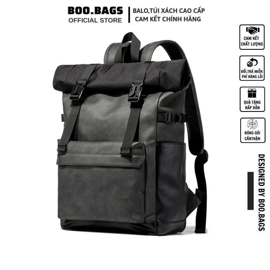 Balo da nắp gập size lớn cao cấp cá tính đi làm, đi học, đi phượt - balo laptop nam 15,6 in unisex boo-008