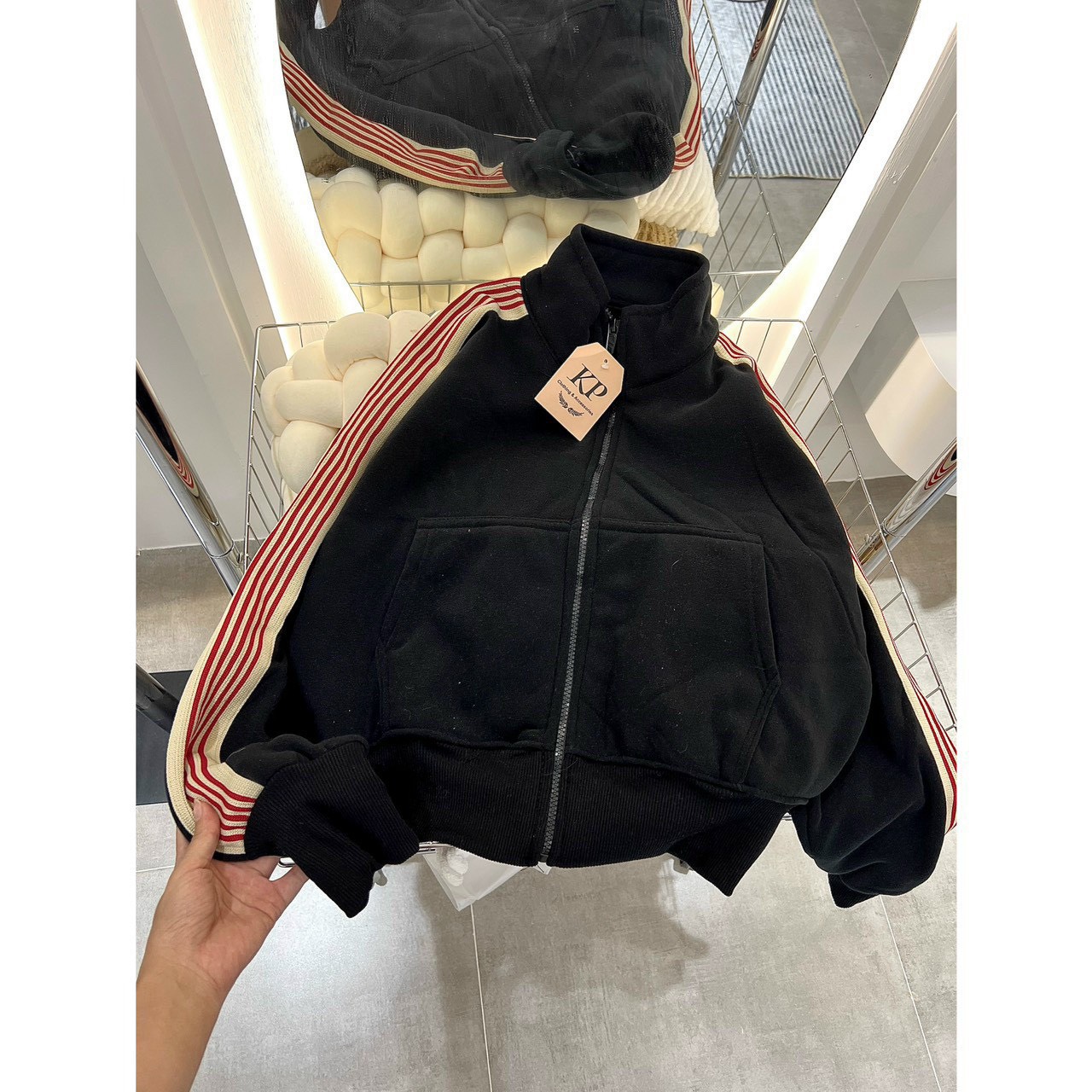 Áo khoác nỉ nữ croptop lửng tay phồng viền sọc nhiều màu khoá kéo không mũ vải nỉ ngoại cánh dơi cực xinh giá rẻ VA51