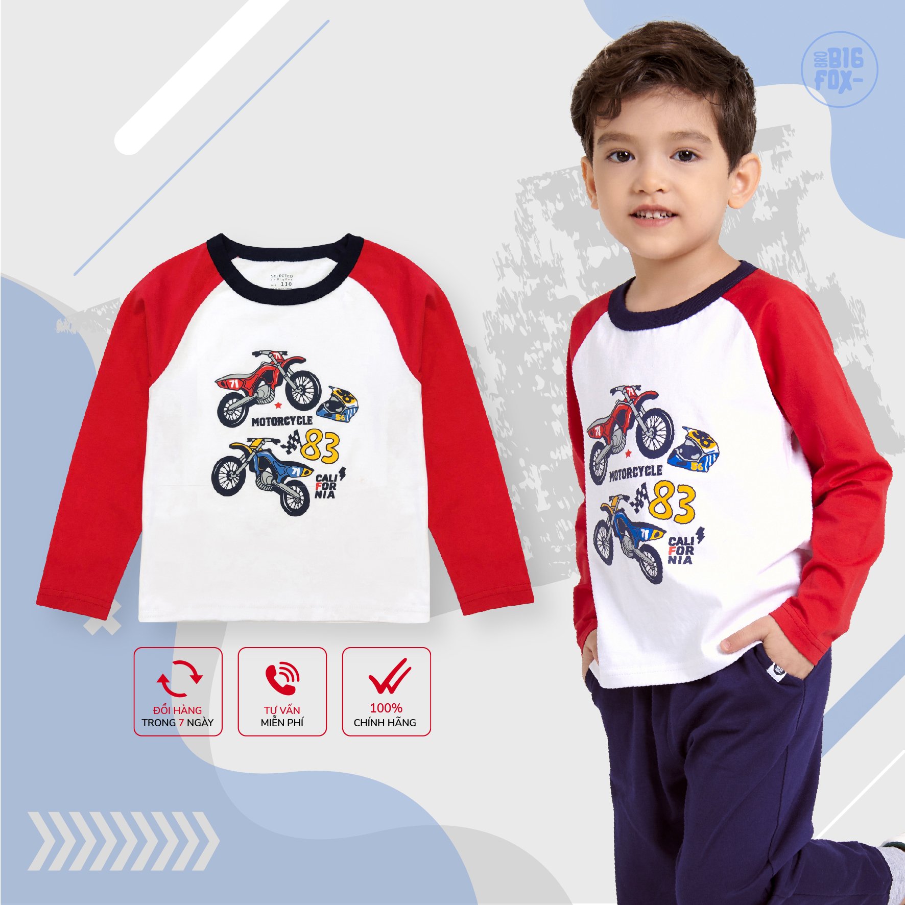 Áo thun dài tay cho bé trai BIGFOX - MISS MEOW chất cotton phong cách Âu Mỹ hình in Xe Máy 11 - 26 kg