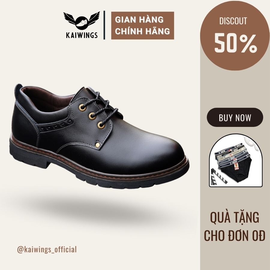 Giày nam đen hàn quốc buộc dây đẹp kaiwings giày đốc nam cổ ngắn phong cách gd84