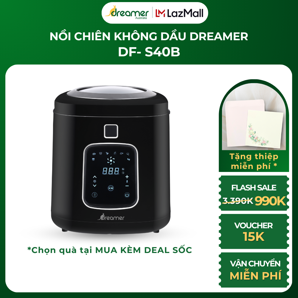 Nồi Chiên Không Dầu Cảm Ứng 8 Chức Năng Nấu Ăn Dreamer DF-S40B - Công nghệ Rapid Air, Nắp Kính Trong Suốt - Hàng Chính Hãng Úc - Bảo Hành 12 Tháng