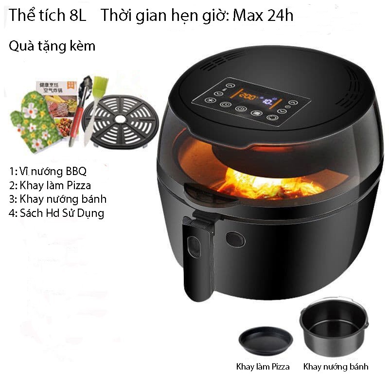 [HCM](SALE 50%) Nồi Chiên Không Dầu NINE SHIELD KB-6001M Thiết Kế Hiện Đại Cảm Ứng Chất Liệu Cao Cấp Chống Dính Nồi Chiên Đa Năng - Chiên Rán Quay..Không Sử Dụng Dầu Mỡ Công Nghệ Rapid Air Hạn Chế Dầu Mỡ Công Suất Lớn Dung Tích 8L