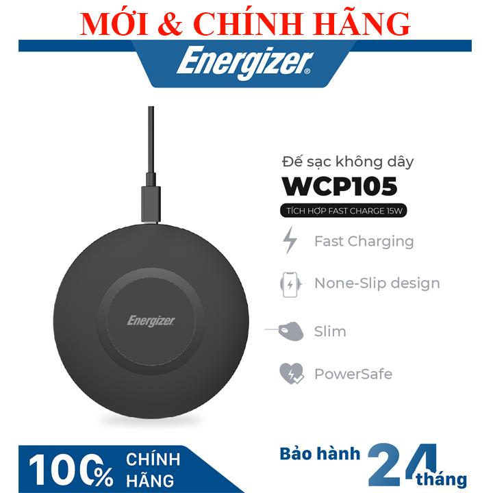 [HCM]Đế sạc nhanh không dây 15W USA Bảo hành 2 năm 1 đổi 1 Energizer WCP105BK