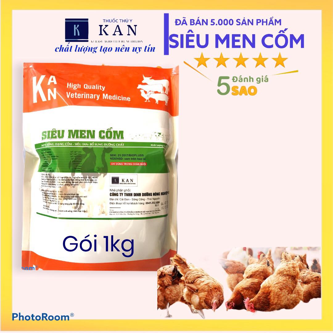 Siêu men cốm chịu kháng sinh tăng sức đề kháng tạo phân khuân khô cho gia súc gia cầm gói 1kg