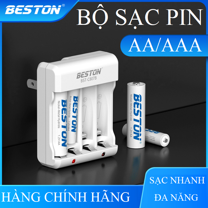 Bộ sạc pin aa/aaa beston c807b 4 khe có đèn led hàng chính hãng sạc nhanh ổn định bo sac pin tieu bo sac pin dua