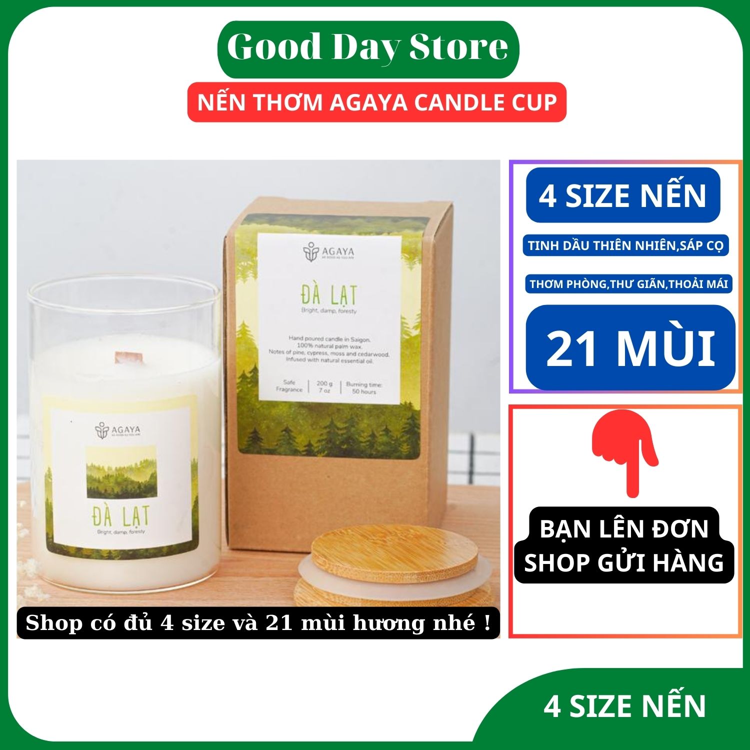 Nến thơm AGAYA Candle Cup thư giãn tập trung giảm stress decor phòng,làm quà tặng nến thơm dịp lễ tết ý nghĩa