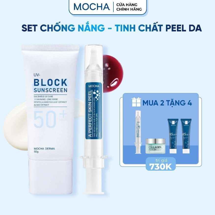 Combo Peel Da MOCHA và Combo Kem chống nắng MOCHA [Mua 1 Được 6]