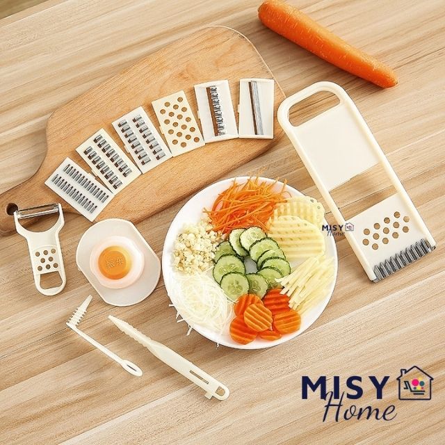 Nạo rau củ đa năng 11 chi tiết, bộ bào nạo rau củ quả 11 in 1, nạo vỏ bào sợi, nạo sợi to, bào sợi nhỏ, cắt sóng, bào sóng, bào lát mỏng, đánh cạo vảy cá, nạo khoai tây, cà rốt, dưa chuột, nạo làm nộm, salad siêu sắc bén