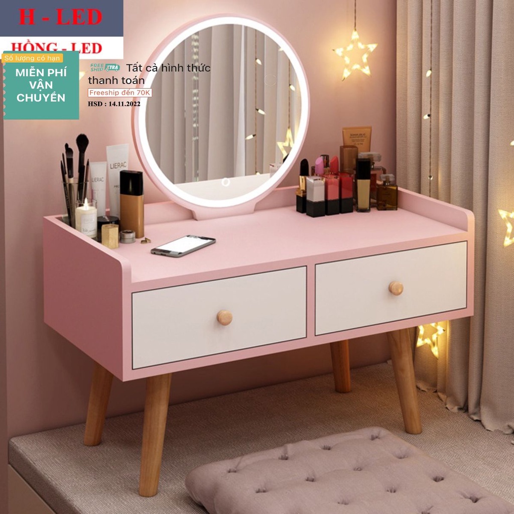 Bàn trang điểm trắng ngồi bệt HOLI (AK05) có Gương LED cảm ứng đa nhiệm, 2 Ngăn Kéo rộng tiện lợi. -Nội Thất Quốc Khánh)