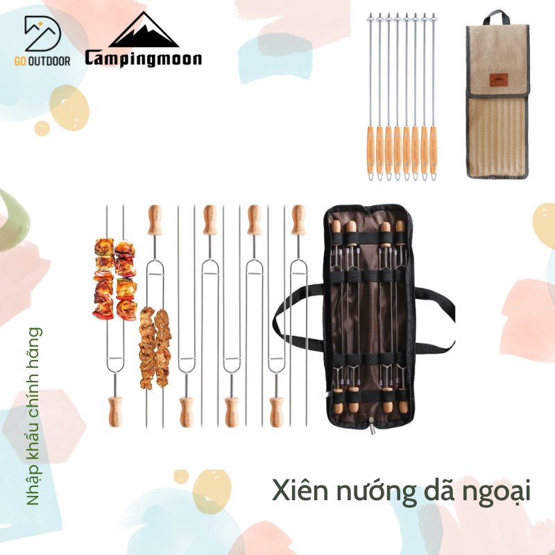Bộ 8 xiên nướng bbq inox cao cấp campingmoon mk-8 và k480
