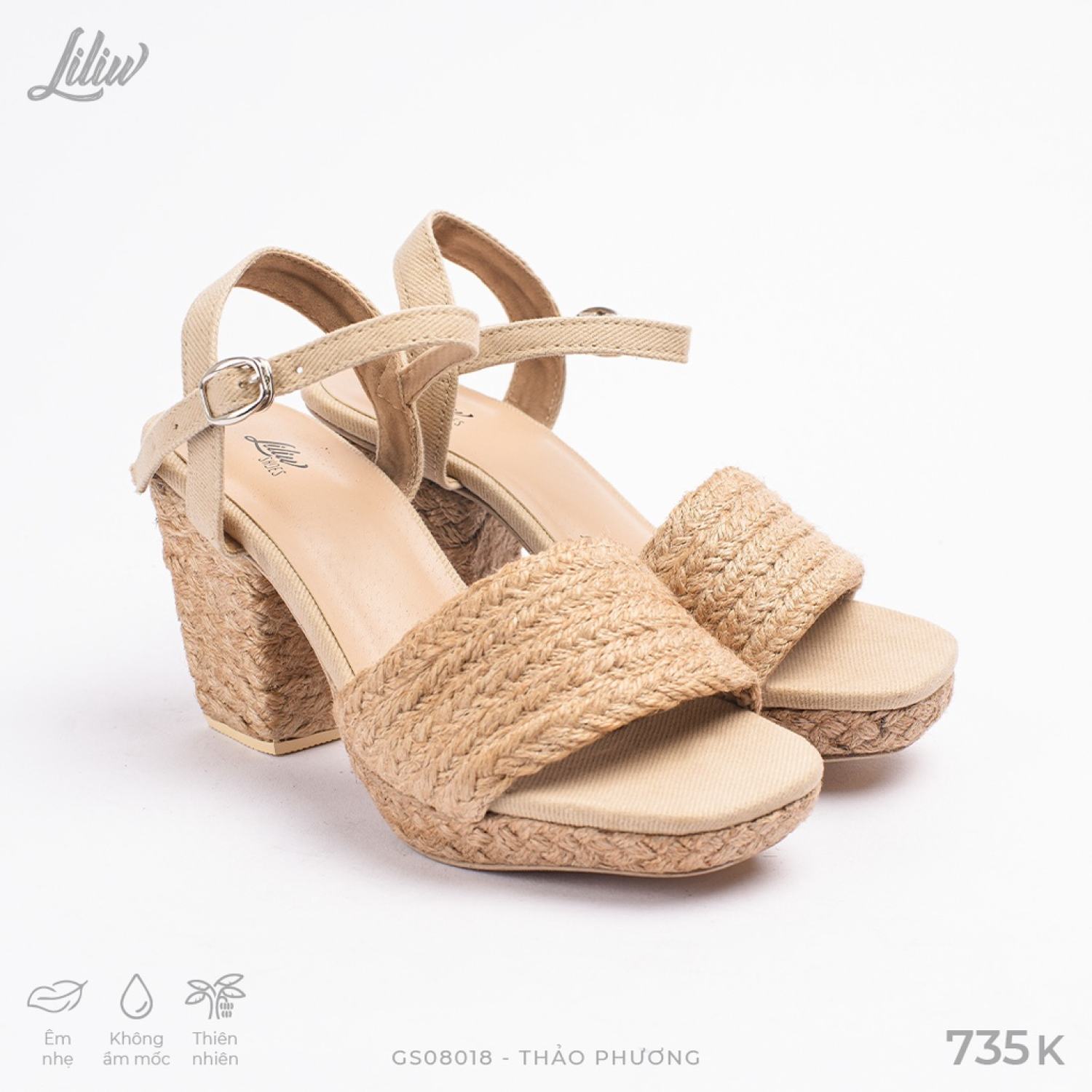 Giày sandal cói cao gót nữ đế vuông quai gài kiểu giày công sở - Thảo Ph