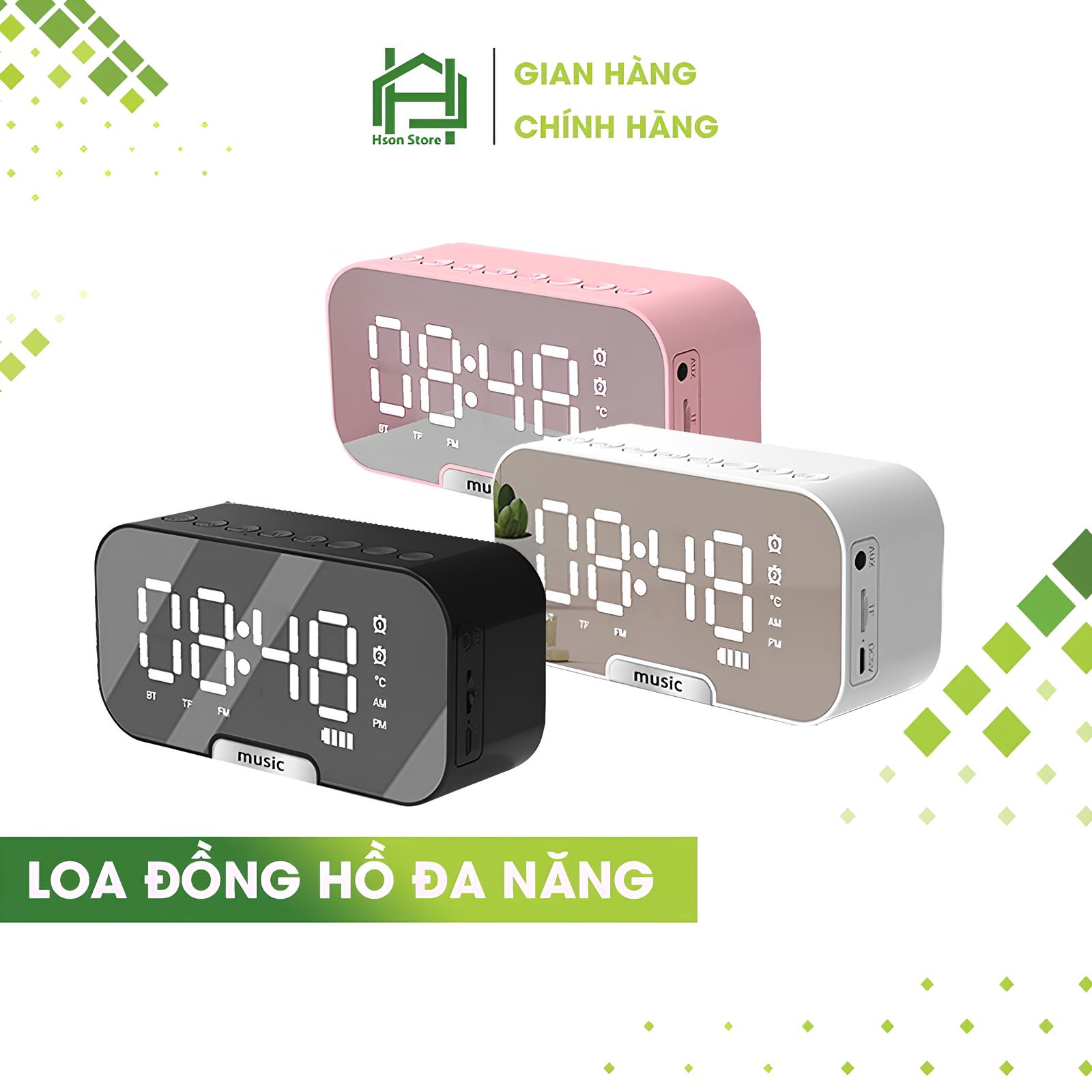 Loa bluetooth mini HSON cao cấp, kiêm đồng hồ báo thức ,nghe đài FM, màn hình tráng gương hiển thị đèn led