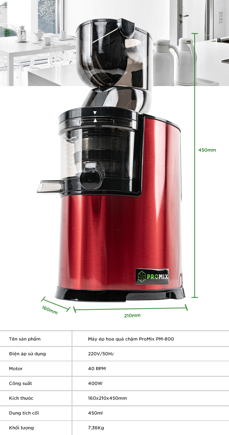 Máy ép hoa quả chậm Promix PM-800 công suất lớn 400W giữ nguyên chất dinh dưỡng