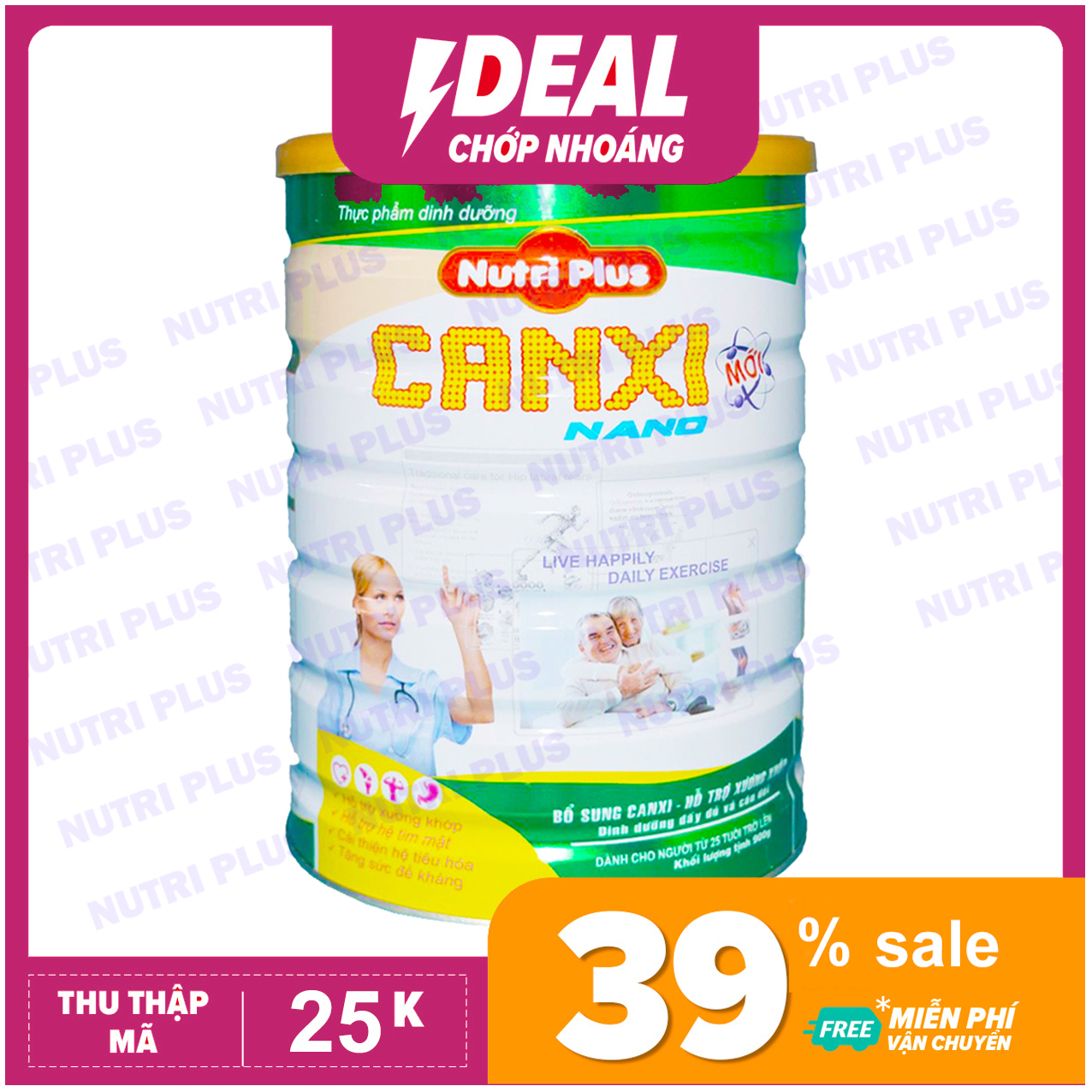 Sữa NUTRI PLUS CANXI NANO Sunbaby-900G Bổ sung canxi- hỗ trợ xương khớp  -Không dành cho trẻ dưới 2 tuổi