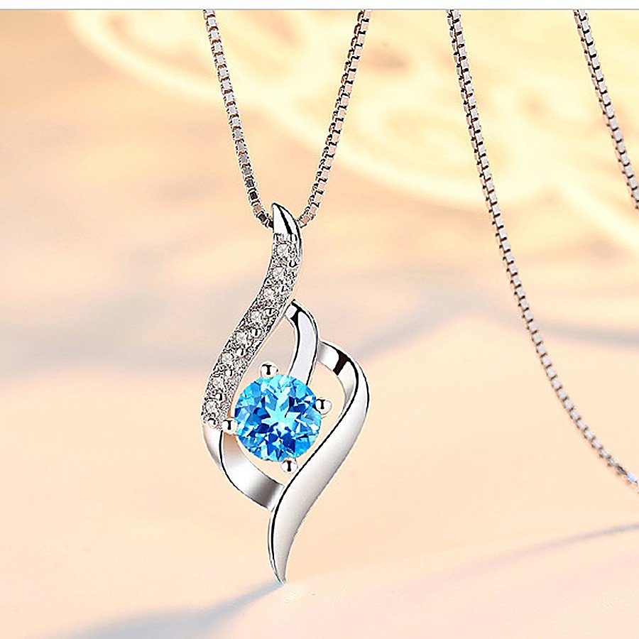 Dây chuyền bạc 925 đính đá ruby xanh ngọc lấp lánh