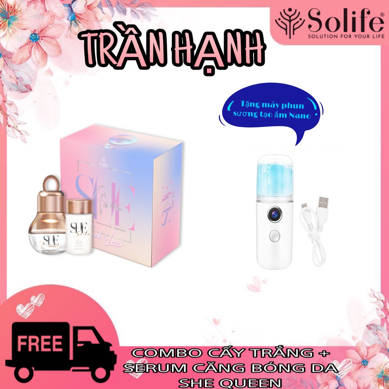 [FREESHIP] COMBO CẤY TRẮNG NÂNG CƠ VÀ VIÊN CĂNG BÓNG DA - TẶNG MÁY MASSGE VÀ MÁY PHUN SƯƠNG TẠO ẨM MINI GIÁ 50K - TRẦN HẠNH SOLIFE