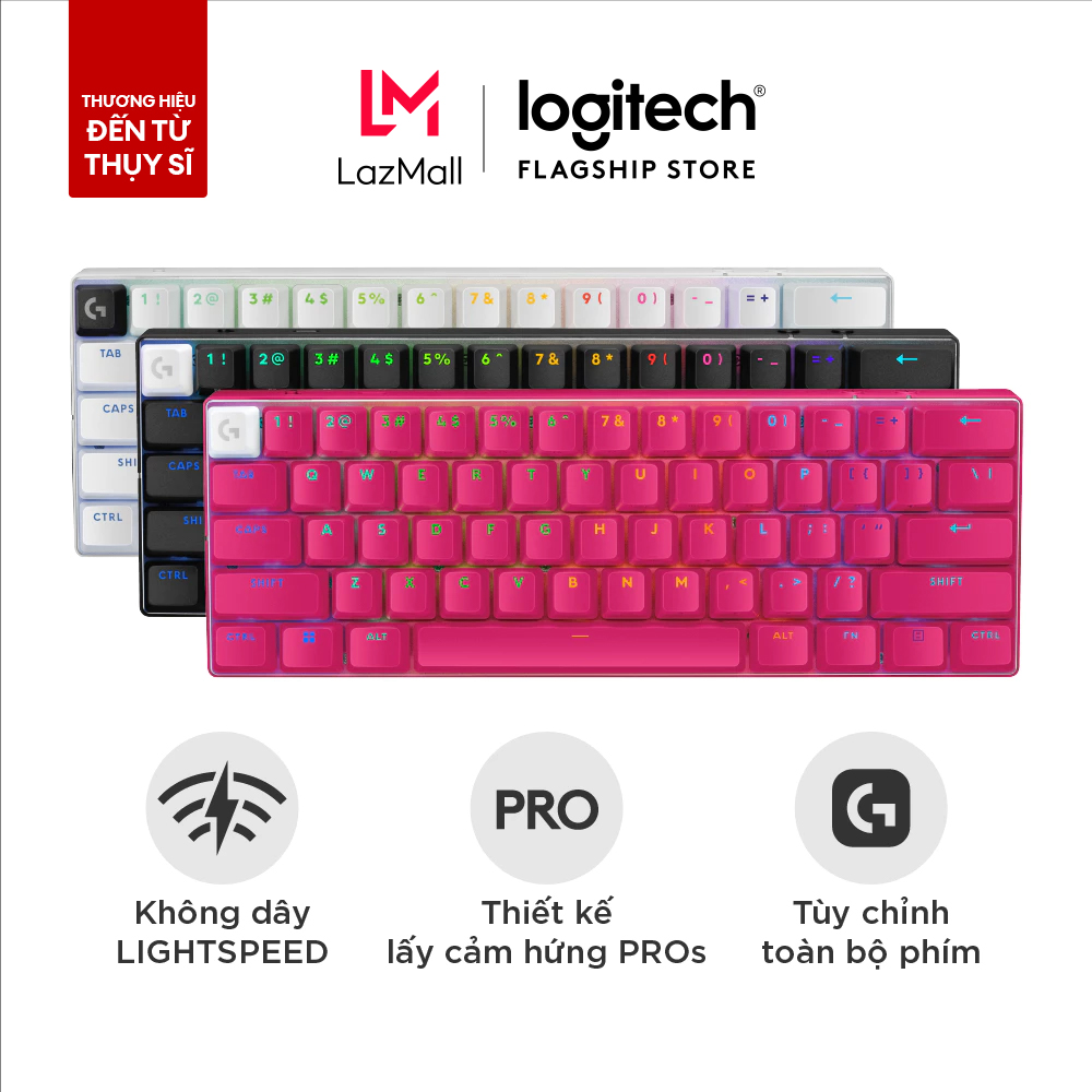 Bàn phím game không dây Logitech G PRO X 60 LIGHTSPEED - Phím cơ Siêu nhỏ gọn TKL 60% dành cho máy tính Windows LIGHTSYNC RGB Mũ phím nhựa 2 lớp PBT switch GX Tactile
