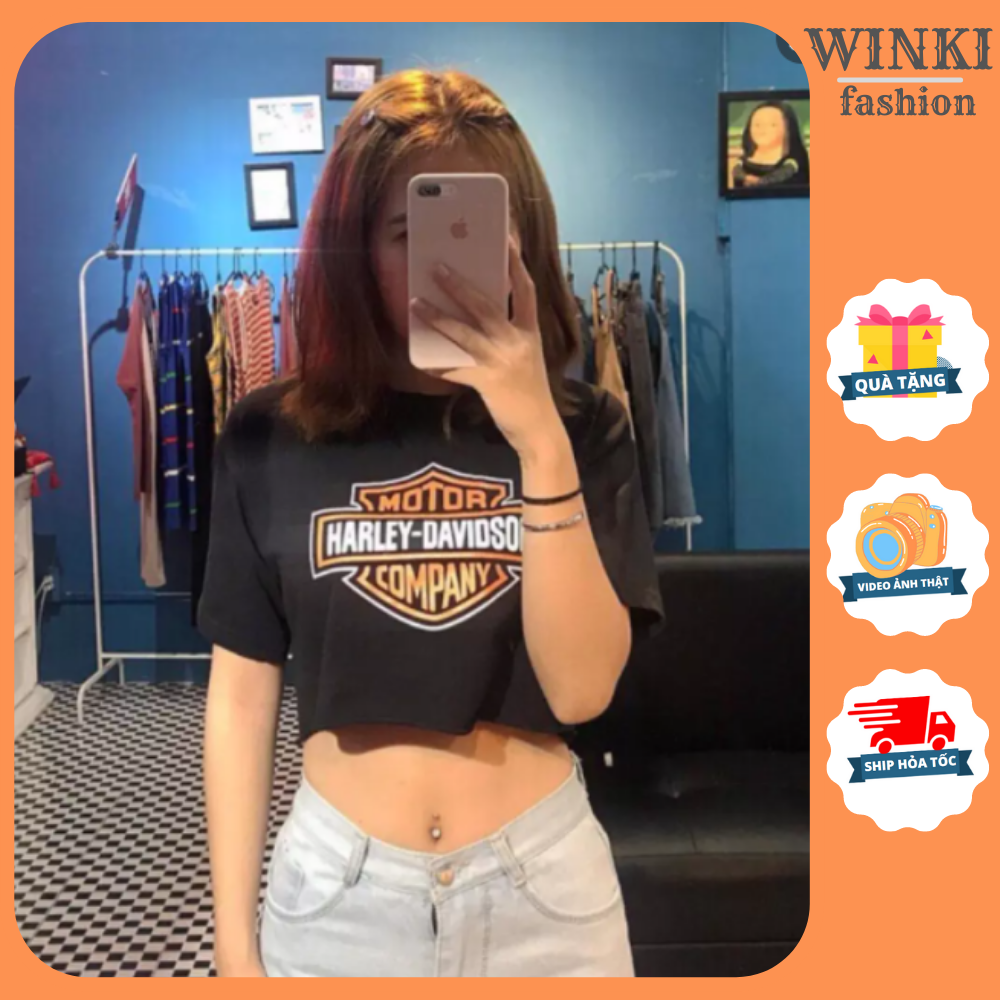Áo croptop nữ áo kiểu,áo croptop thun mỏng nữ tay ngắn in Motor Harley