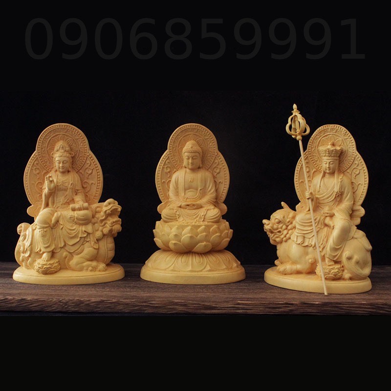 Bộ tượng Cầu An gỗ Hoàng Dương ( Địa tạng - Thích Ca Mâu Ni- Quán Thế Âm)