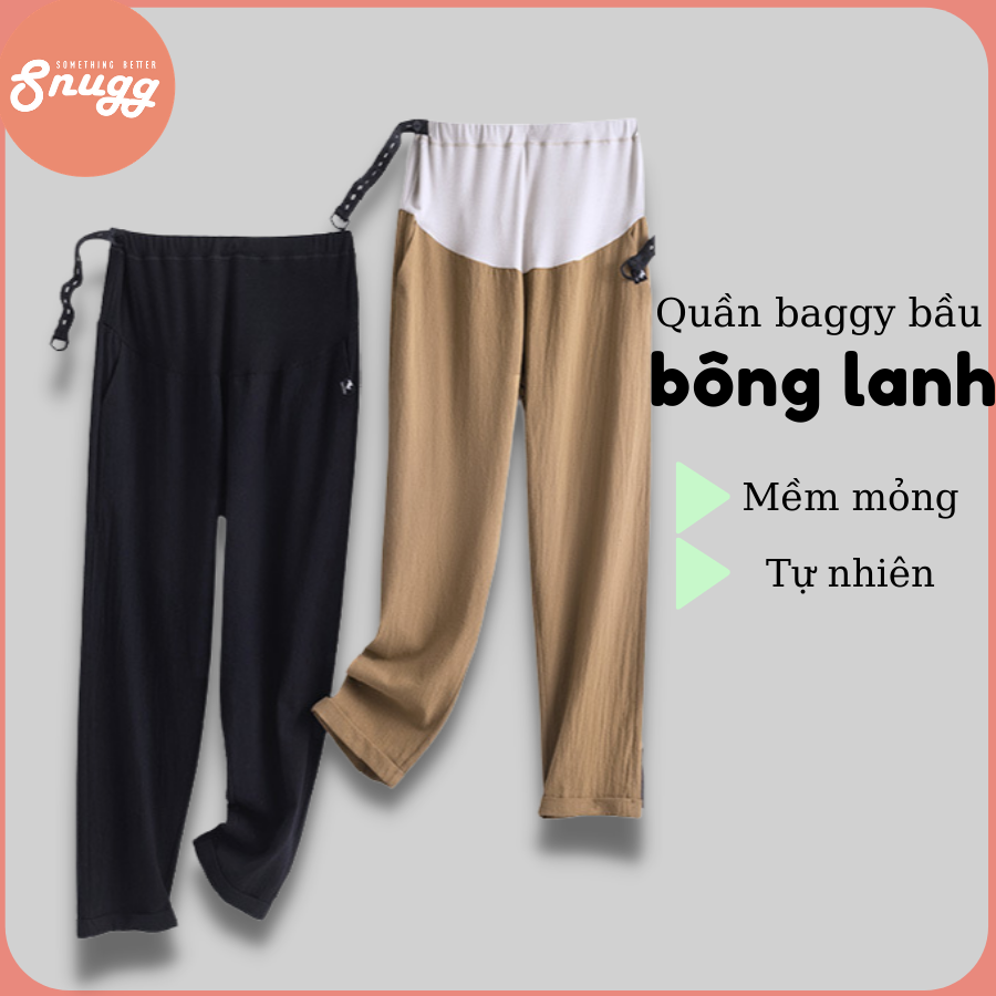 Quần tây cotton lanh cho mẹ bầu - Quần bầu hè Dandelion 2021- Snugg Việt SNU2044
