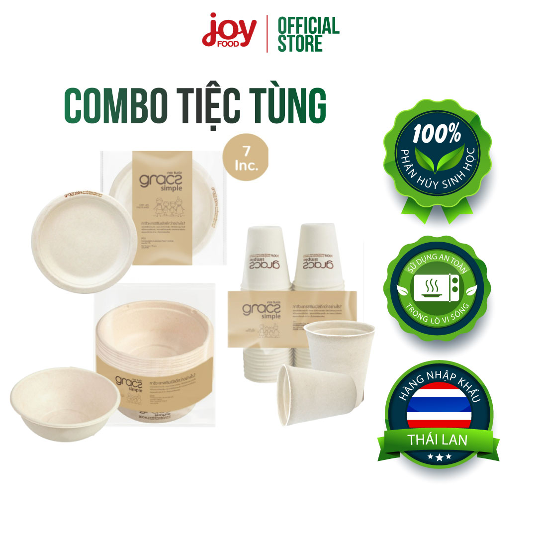 Combo gồm 50 tô, 50 đĩa và 50 ly bã mía dùng 1 lần Gracz phù hợp tổ chức tiệc tùng, party, sinh nhật