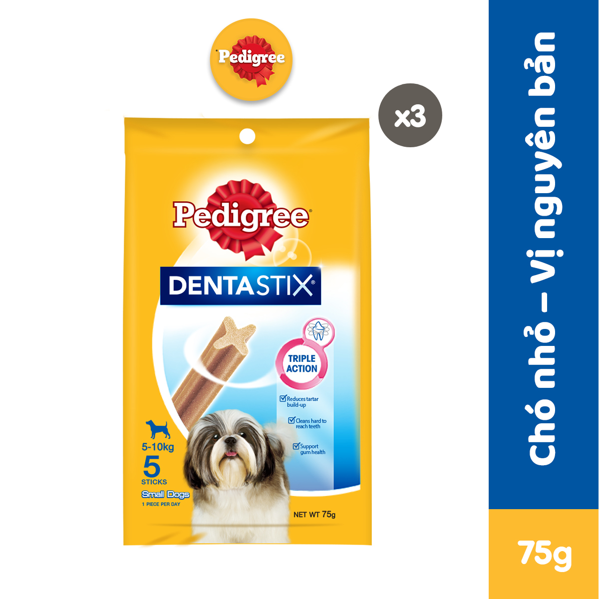 Bộ 3 bánh xương chó nhỏ Pedigree Dentastix 75g