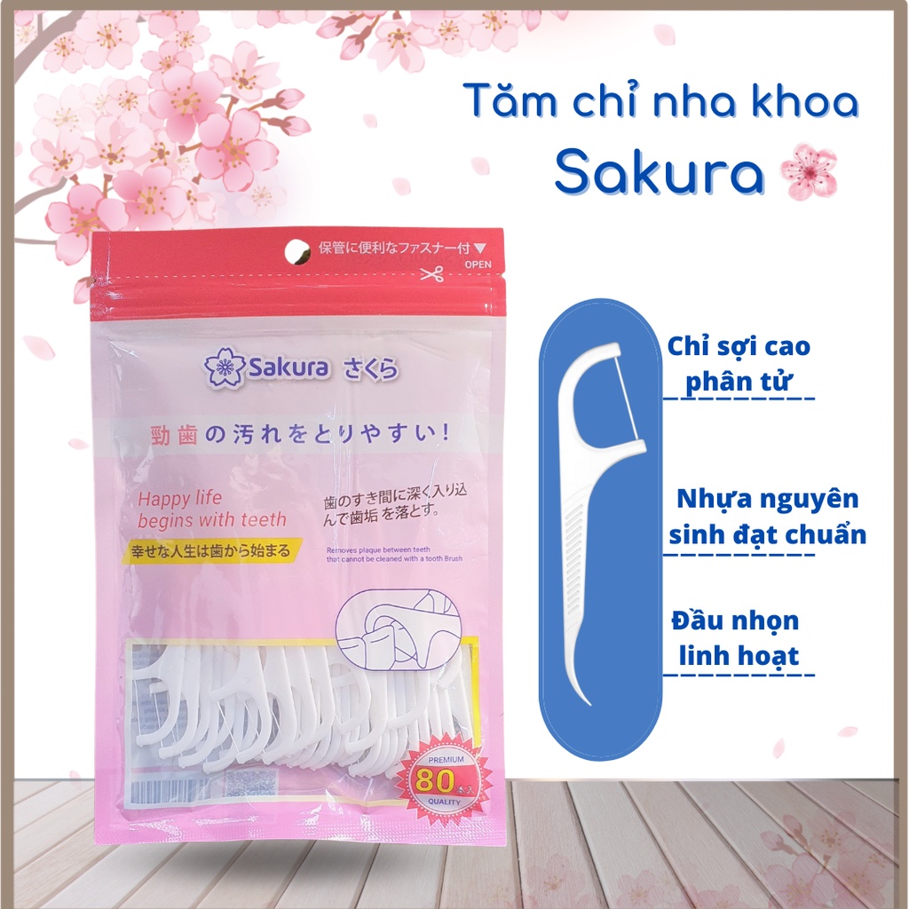 Tăm chỉ nha khoa Sakura gói 80 vệ sinh răng miệng loại bỏ mảng bám hiệu quả. chất lượng Nhật Bản -Loki