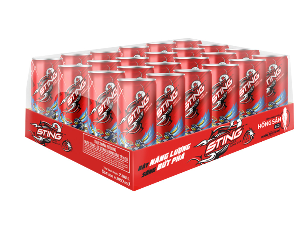 6 lon nước tăng lực Sting hương dâu 320ml