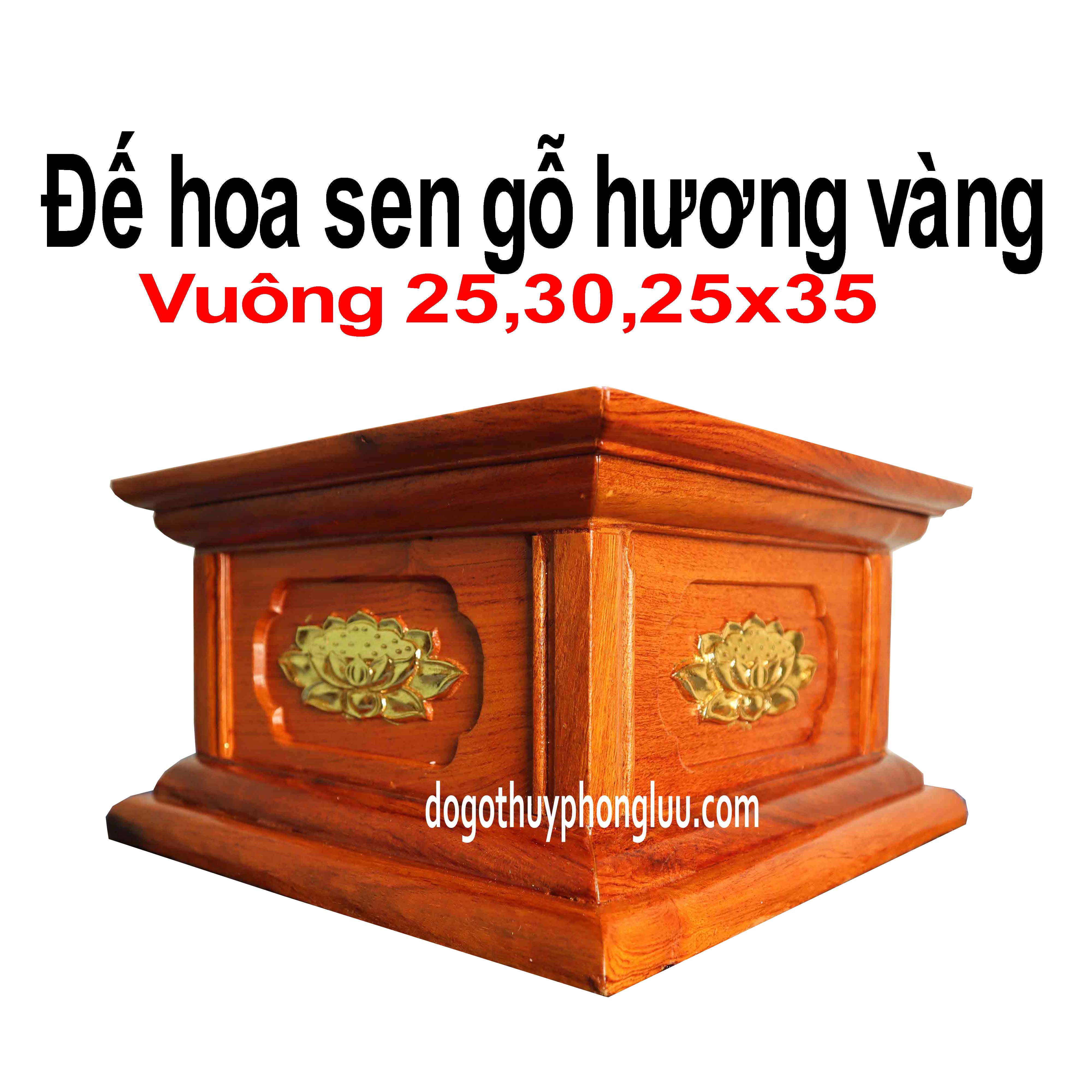 Đôn hoa sen gỗ hương rát vàng,đế kê tượng cao 17 vuông 25,30,25x35
