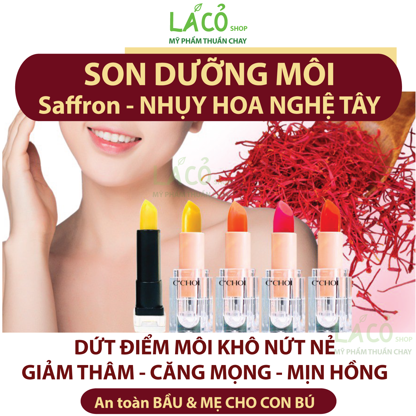 Son Dưỡng Môi Saffron Nhụy Hoa Nghệ Tây Iran C'Choi Saffron Lip Balm 3.7g