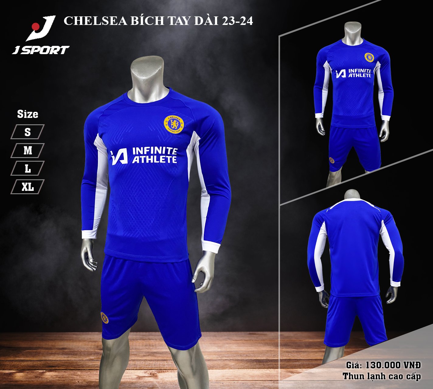 Bộ quần áo đá bóng CHELSE xanh dương dài tay mẫu mới - quần áo đá banh dài tay thun lạnh các đội tuyển câu lạc bộ