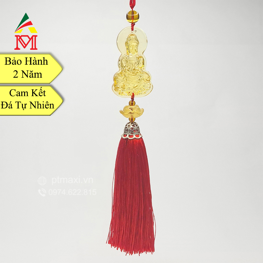 Dây Treo Ô Tô Hình Phật Quan Âm Đá Ngọc Lưu Ly Vàng