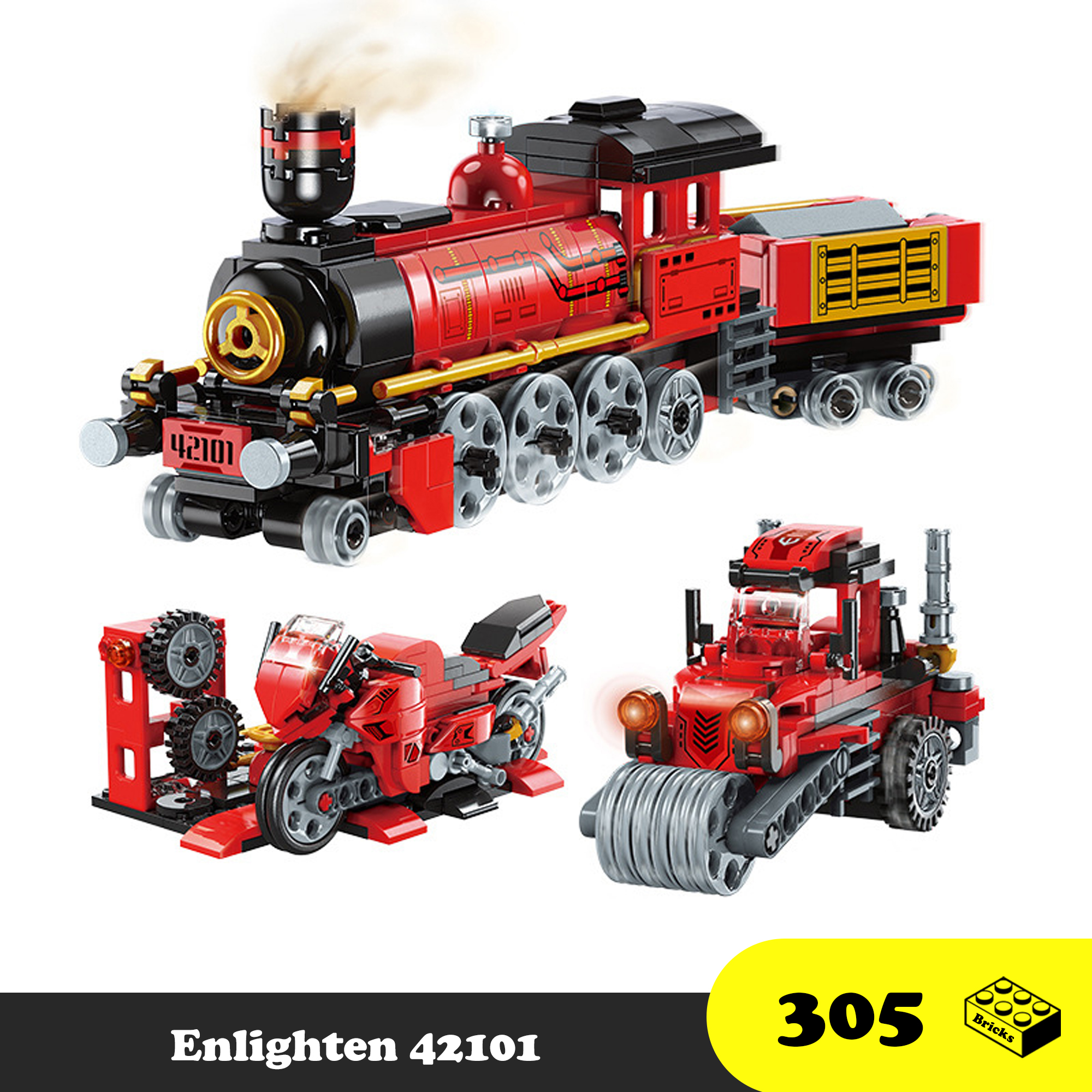Đồ chơi lắp ráp Lego Xe lửa Tàu hỏa 3 trong 1 - Enlighten 42101 Xếp hình thông minh 305 mảnh ghép - Train