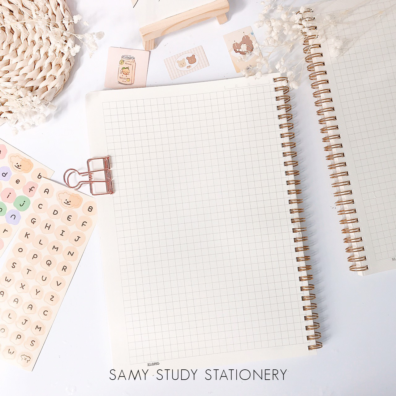 𝐍𝐚̂𝐧𝐠 𝐜𝐚̂́𝐩 Combo 2 Sổ Caro Ô Ly to (6x6mm) 120 trang size B5 100GSM KLONG ghi chép bài học planner bullet journal