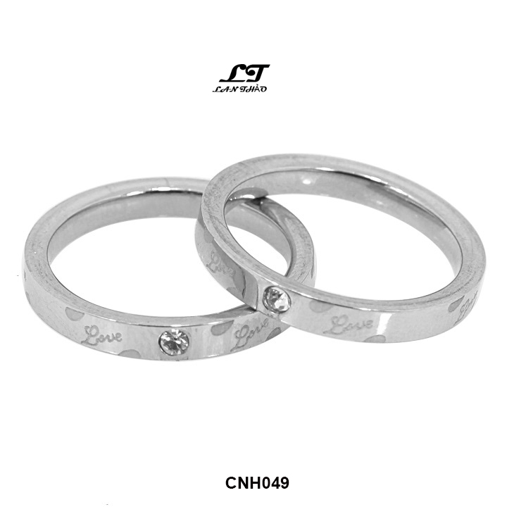 Nhẫn cặp đôi trái tim chữ Love đính hạt CNH049 Không đen không gỉ sét
