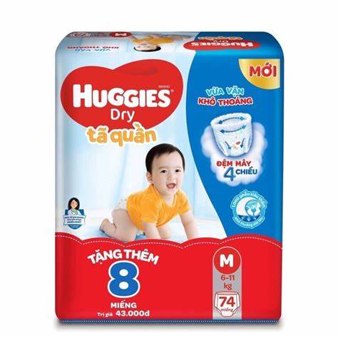 Tã/bỉm quần huggies dry pants super jumbo m74 - gói 74 miếng