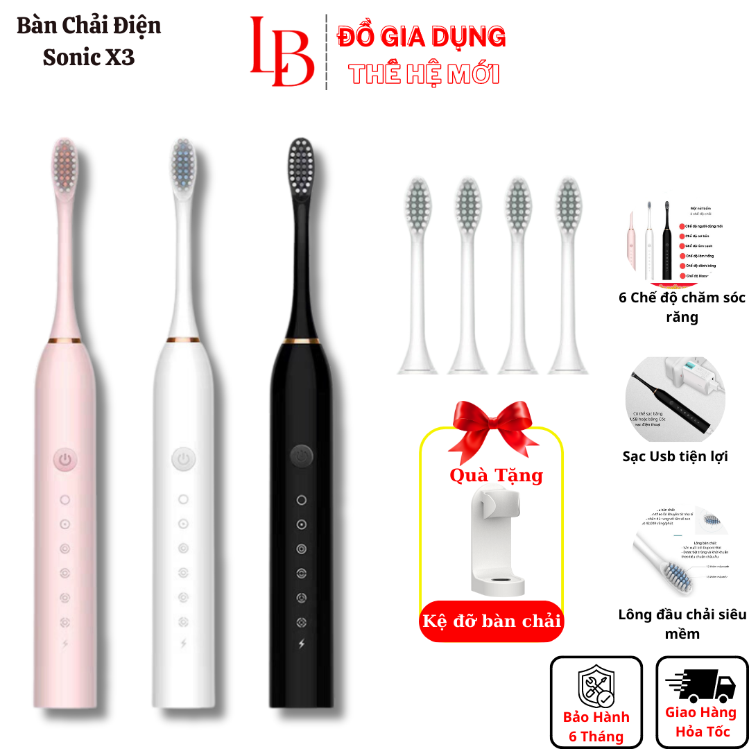 Bàn chải điện Sonic X3 Plus,bàn chải đánh răng tự động đánh tan mảng bám thế hệ mới nhất 2024 Đồ Gia Dụng Thế Hệ Mới