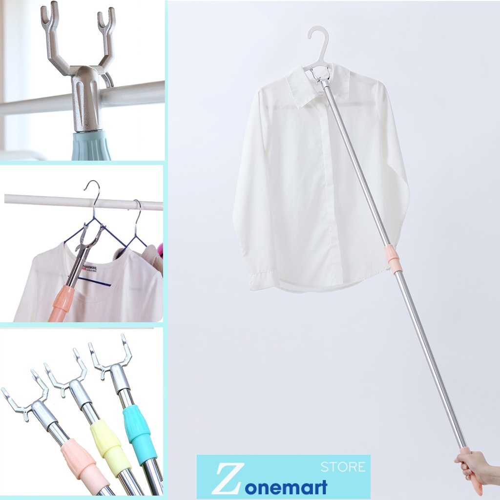 Cây gậy phơi quần áo inox B059 sào treo đồ trên cao có điều chỉnh ngắn dài, CÂY TREO QUẦN ÁO TRÊN CAO - LẤY ĐỒ - PHƠI ĐỒ INOX RÚT GỌN DÀI 1M5 TIỆN LỢI TRONG GIA ĐÌNH
