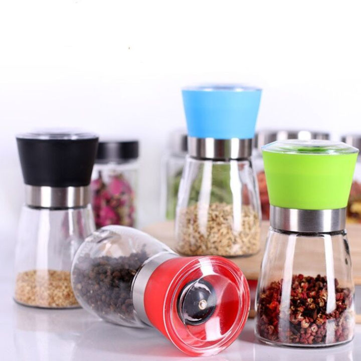 Lọ xay tiêu, Cối xay tiêu cầm tay thủy tinh, nắp chắc chắc, tiện dụng và thông minh, Dụng cụ xay tiêu thủy tinh đa năng cầm tay, máy xay tiêu mini, hũ xay tiêu, bình đựng hạt tiêu