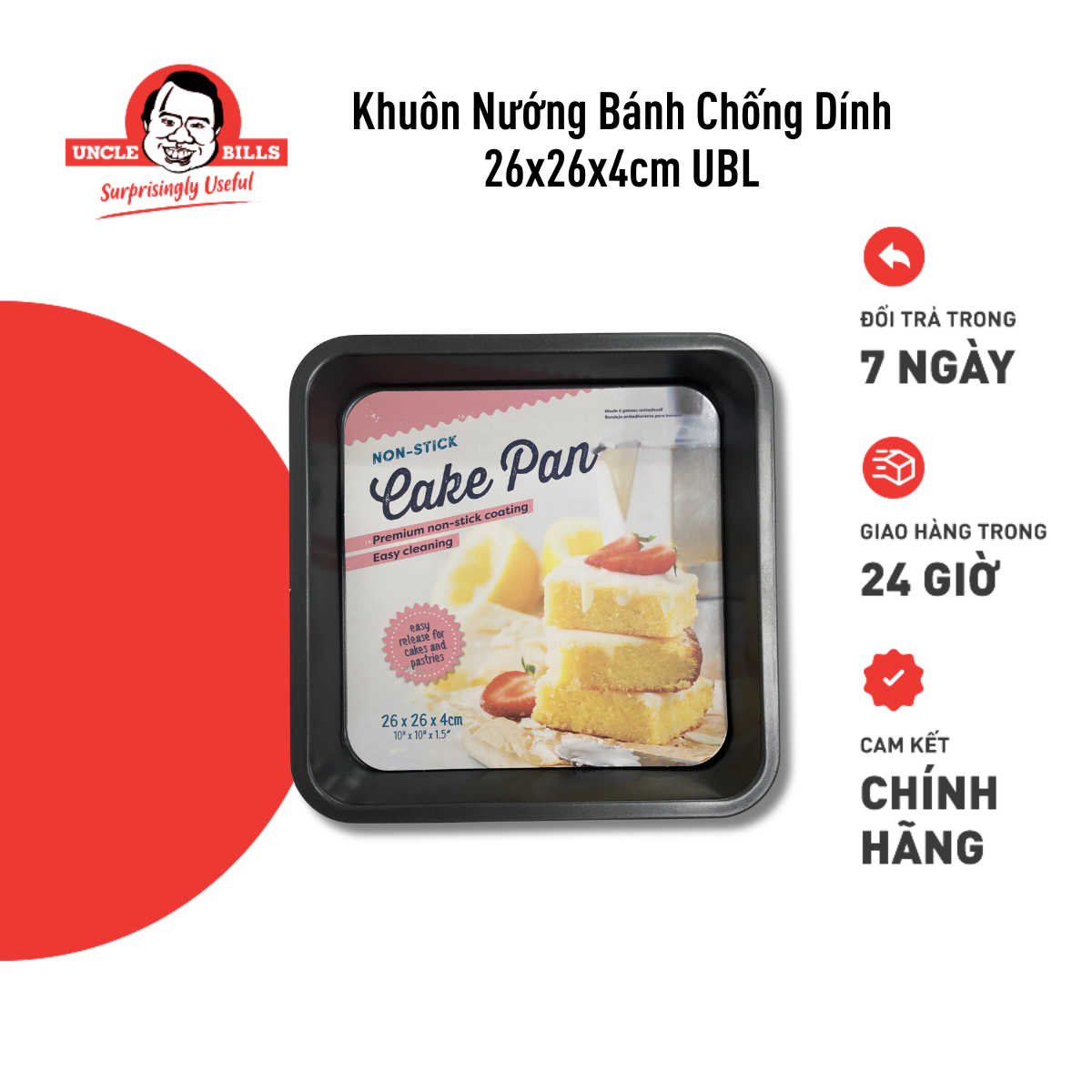 Khuôn Nướng Bánh Không Dính 26x26x4cm Uncle Bills KC0462