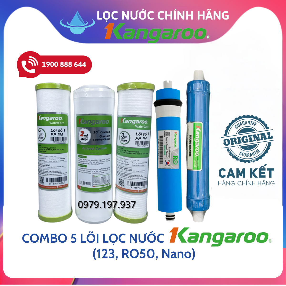 Trọn bộ 5 lõi lọc nước Kangaroo chính hãng dùng cho máy lọc nước Kangaroo KG102AKV