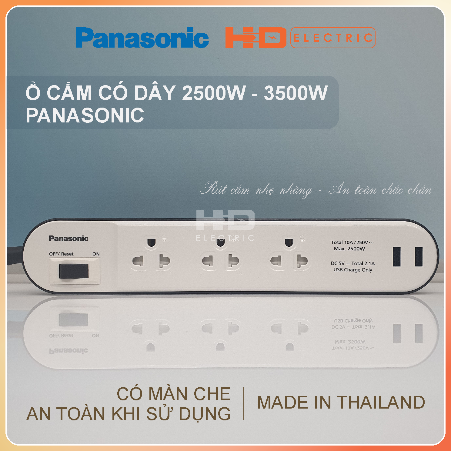 Ổ cắm có dây panasonic 2500w wchg24332w, wchg243322w chính hãng