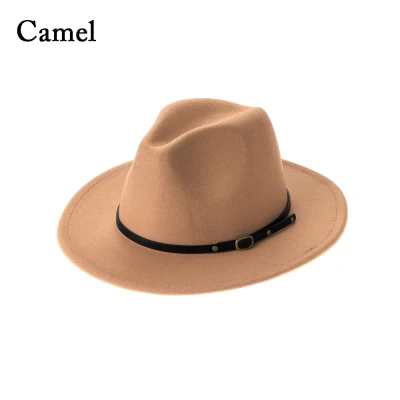 DOYOURS Vintage with Belt Buckle Wide Brim Autumn Winter Panama Jazz Hat Felt Fedora Hats Outback Hat Cowboy Hat (15)