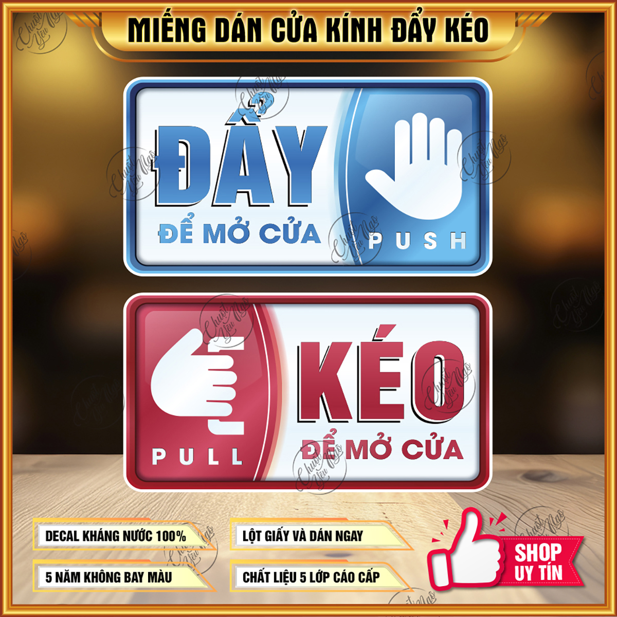 Miếng dán đẩy kéo dán cửa kính pull push BÀN TAY