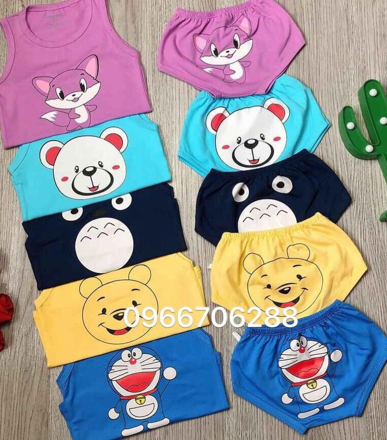 Set 5 bộ quần áo ba lỗ cotton 2 chiều cho bé 3-15kg