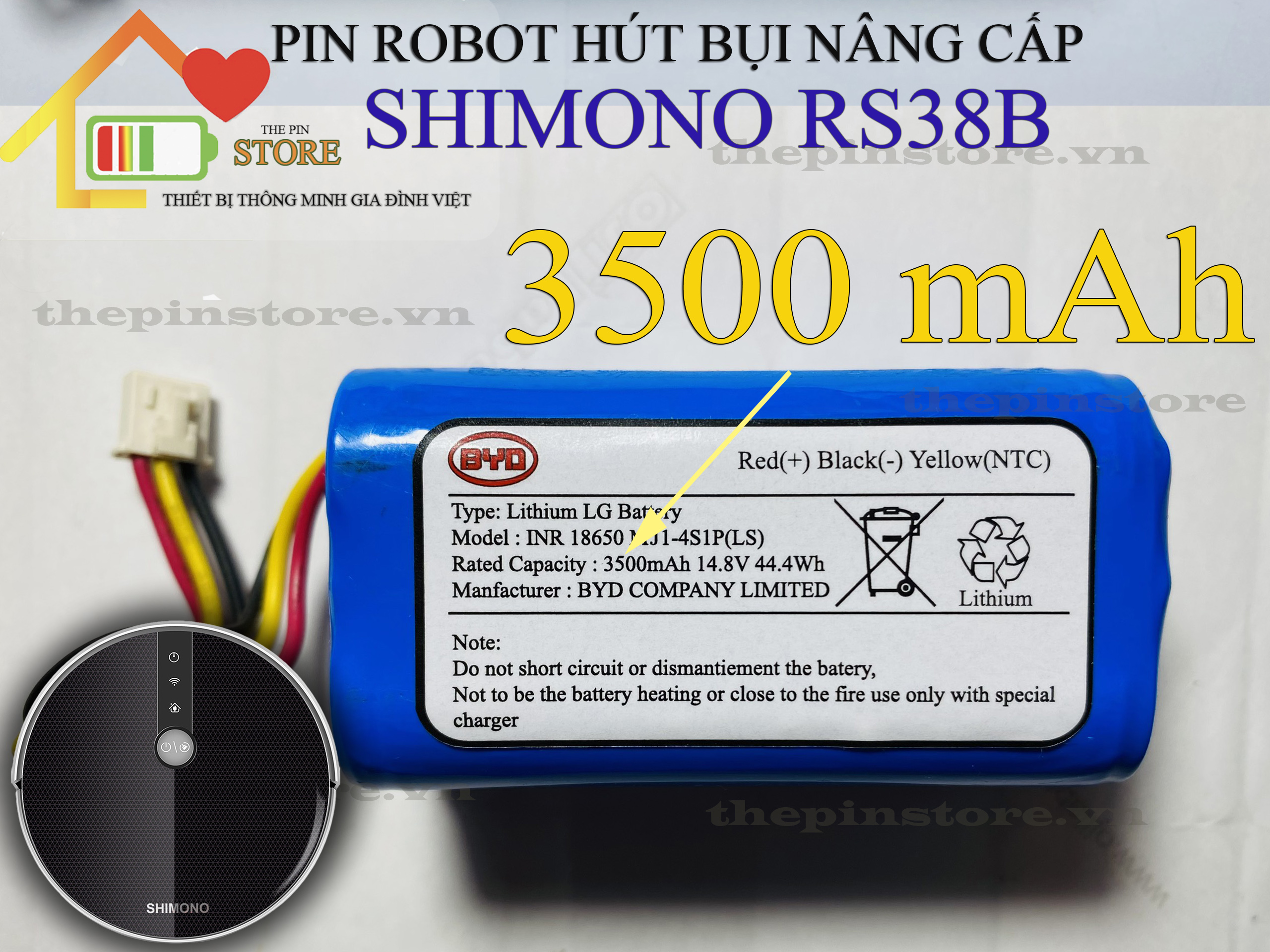 ( DUNG LƯỢNG 3500 mAh ) NÂNG CẤP PIN ROBOT HÚT BỤI SHIMONO RS38B DUNG LƯỢNG CAO